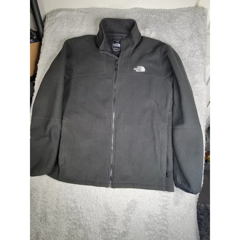 The North Face Mens Full Zip Fleece Waffle Micro Grid Jacket Black Size XL